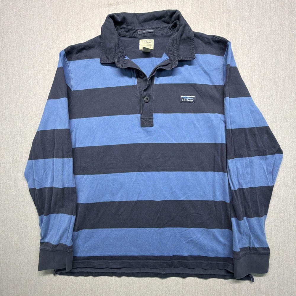 L.L.‎ Bean Polo Rugby Shirt Men's XL Tall Blue Striped Cotton Outdoor Casual